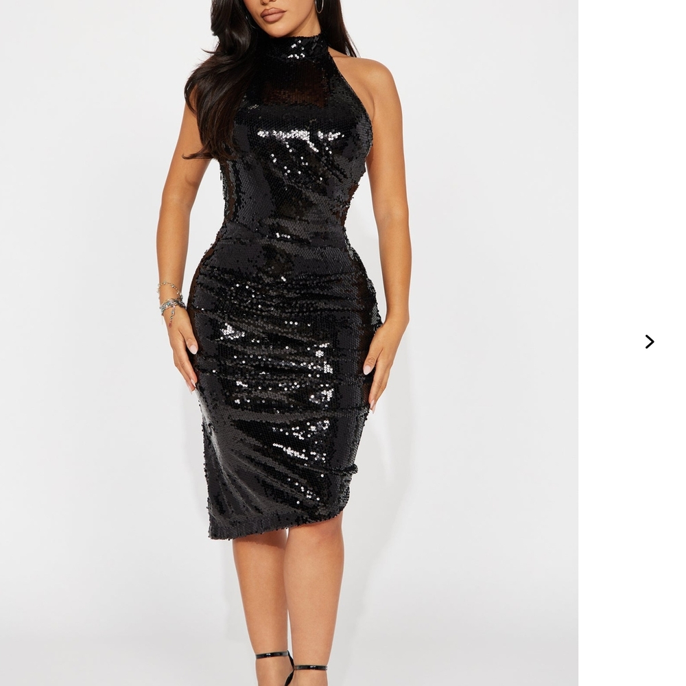 Fashion Nova Black Sequin Midi Dress